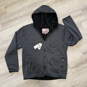 NEW US life Black Melange Stretch Full Zip Hoodie Mens Large Sherpa